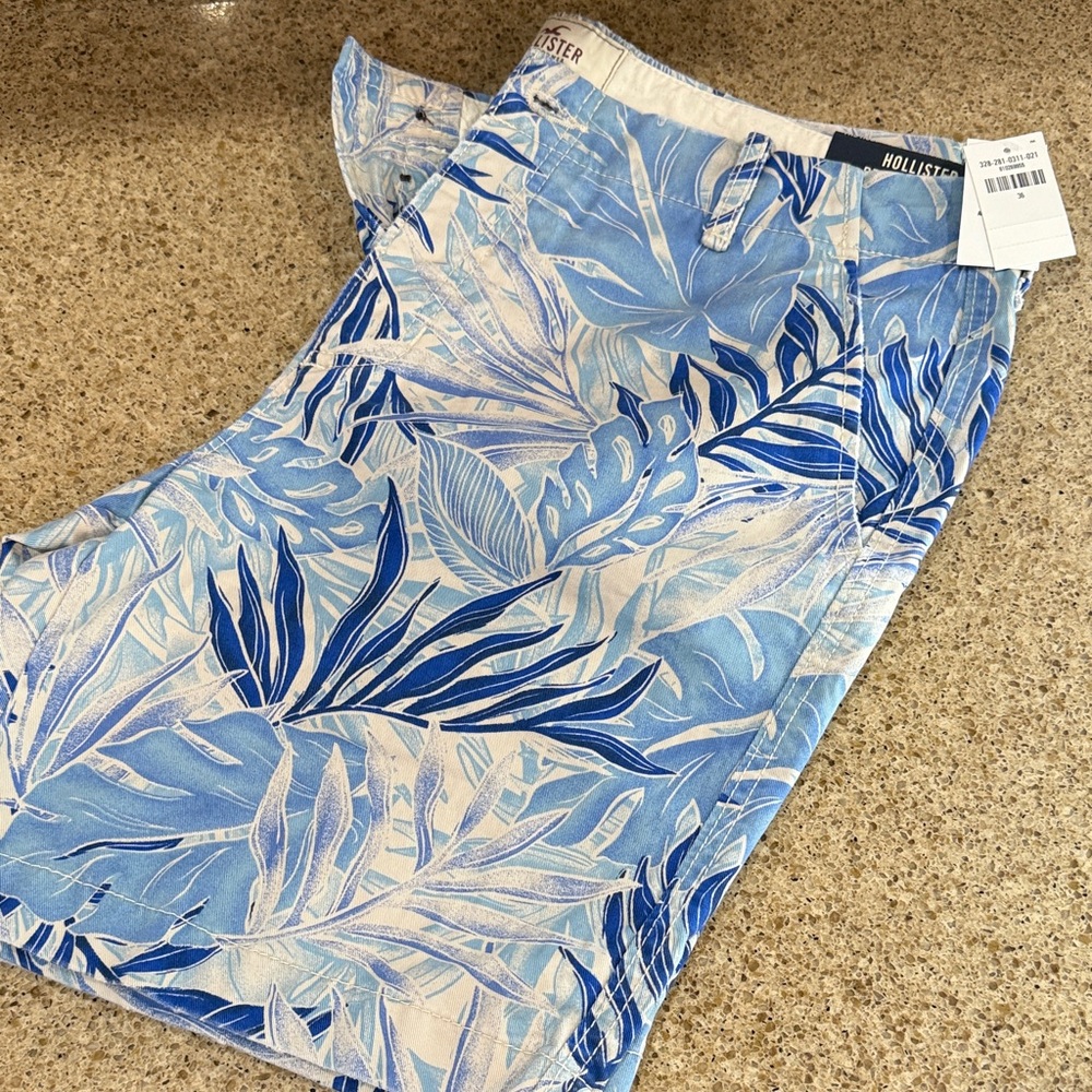 Hollister Light Blue Leaf Print Shorts